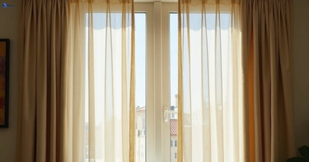 Dusty and dull curtains in carrara before steam cleaning